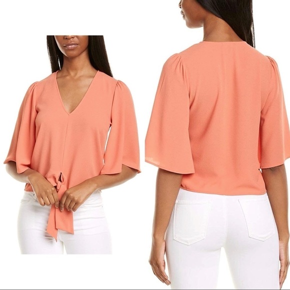 1.STATE Flounce Sleeve Tie Front V-Neck Blouse - Picture 9 of 9